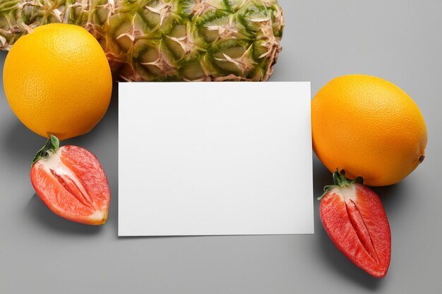 Photo maquette de livre blanc améliorée par des fruits frais créant un festin visuel au design sain et dynamique