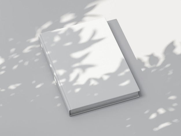 Maquette de livre blanc avec couverture rigide texturée sur table blanche à l'extérieur rendu 3d