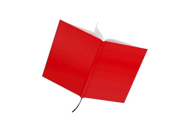 Maquette de livre ouvert avec couverture rouge et espace libre pour votre conception sur fond blanc. Rendu 3D