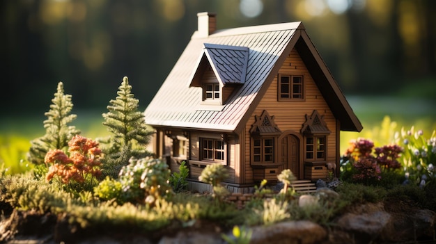 Maquette de maison en bois sur l'herbe
