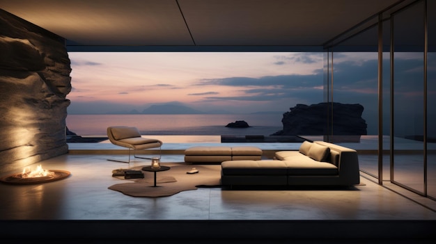 La maquette d'une maison moderne au bord d'une falaise avec un paysage majestueux