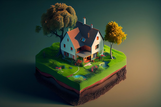 Maquette de maison verte sur l'herbe AI générative