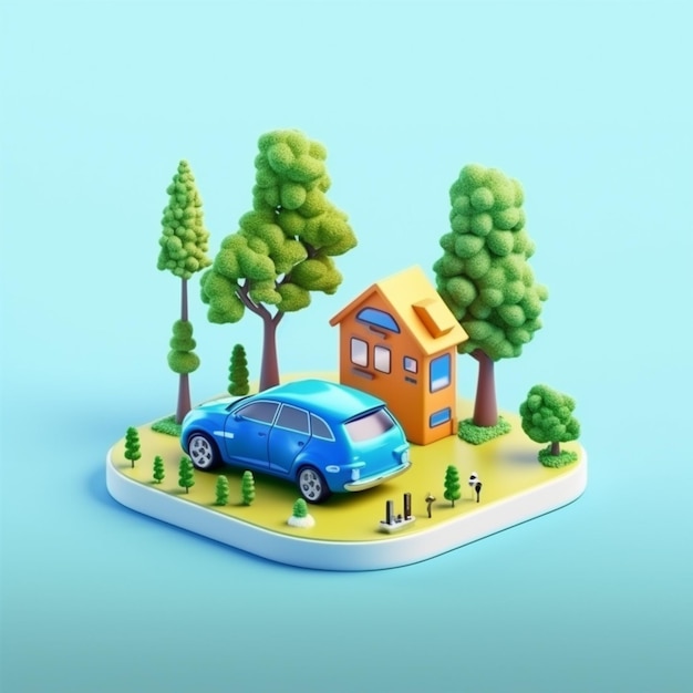 Maquette d'une maison avec une voiture devant