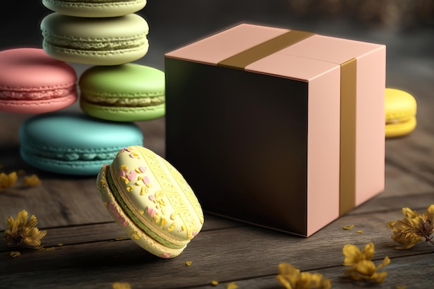 Maquette de marque de macarons français colorés AI Generation