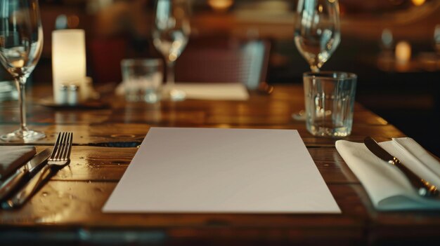 Photo une maquette de menu vide sur une table de restaurant