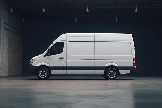 Photo maquette minibus blanc sur fond sombre réseau de neurones généré par l'ia