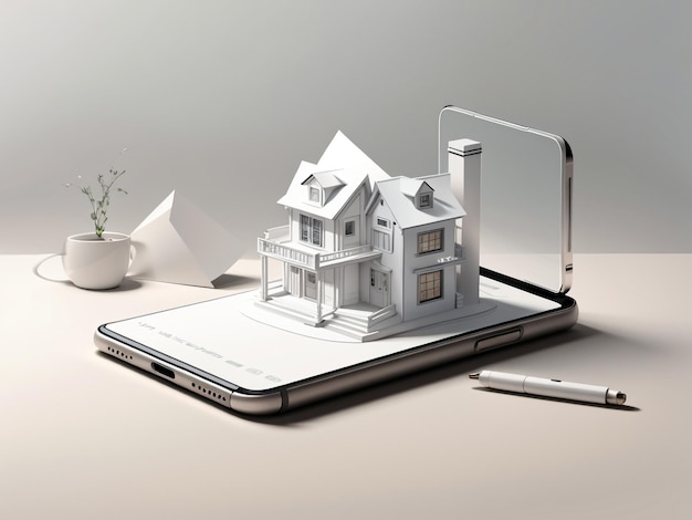 Maquette minimale de smartphone avec Paper House à l'intérieur
