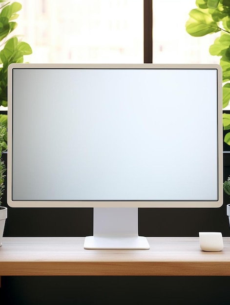Photo maquette de moniteur de pc ou d'ordinateur de bureau avec écran blanc