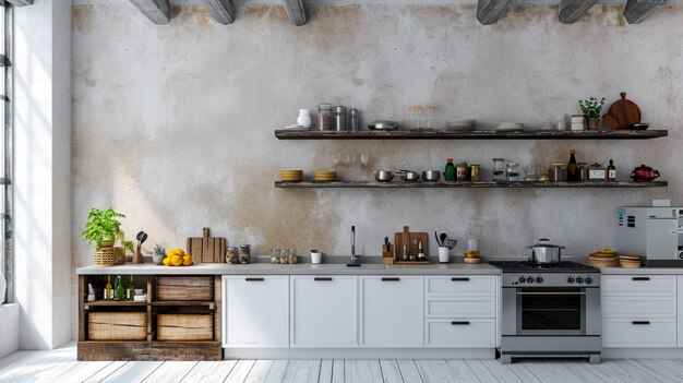 Maquette de mur dans l'arrière-plan intérieur de la cuisine Style de ferme Génératif Ai