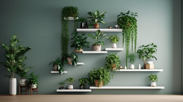 Superbe Maquette Murale Avec Un Vase, Une Plante Verte Luxuriante Et Des  Murs Blancs Design Parfaitement équilibré