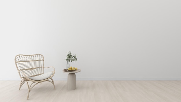 Maquette de mur intérieur de salon dans un style minimaliste, fond blanc chaud vide. rendu 3d
