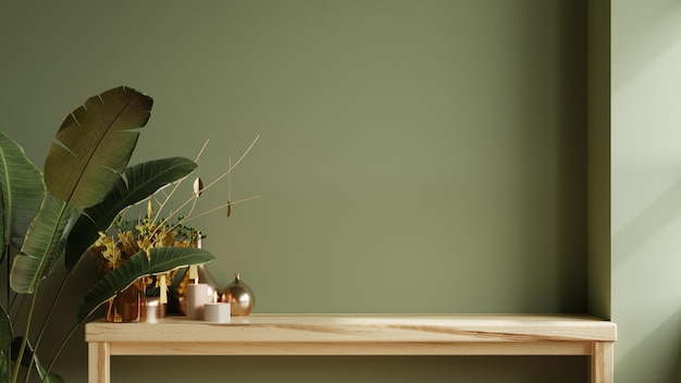 Maquette de mur végétalisé avec étagère en bois dans la cuisine