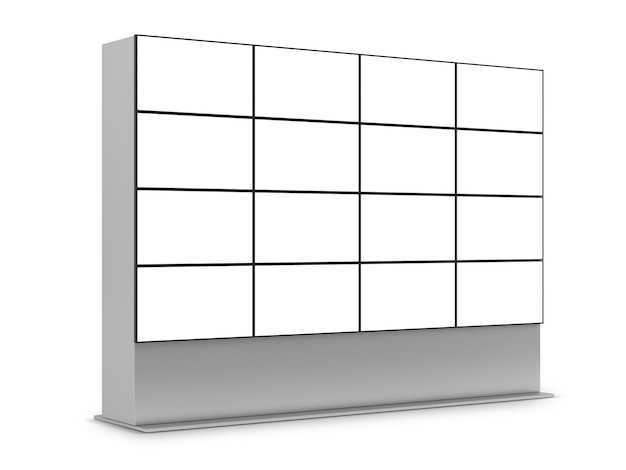 Maquette de mur vidéo d'écran, support de panneaux de télévision isolé sur fond blanc, rendu 3d