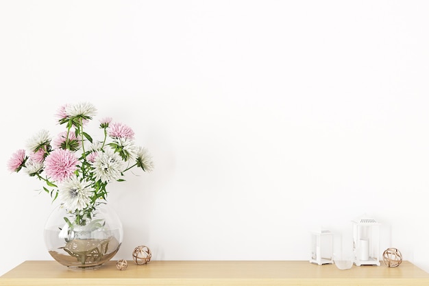 Maquette de mur vierge avec un bouquet de fleurs