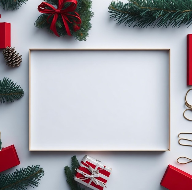 Photo maquette de noël avec tableau blanc vierge au milieu