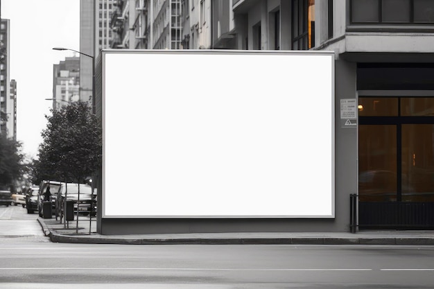 Maquette de panneau d'affichage blanc d'une grande affiche publicitaire dans la rue, gros plan extrême, IA générative