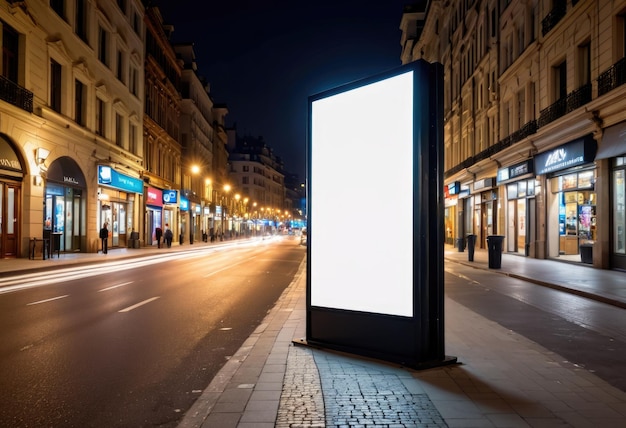 Une maquette d'un panneau d'affichage d'espace vide moderne dans une rue nocturne