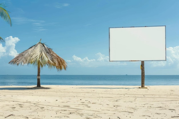 Une maquette de panneau d'affichage vide sur une plage d'été