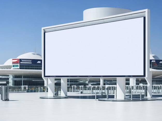 Maquette de panneau d'affichage vide et vide avec écran blanc sur fond de nuages et de ciel bleu