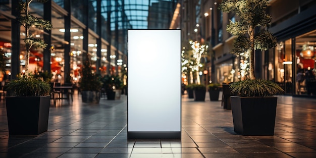 Une maquette d'un panneau publicitaire vertical vide dans un centre commercial