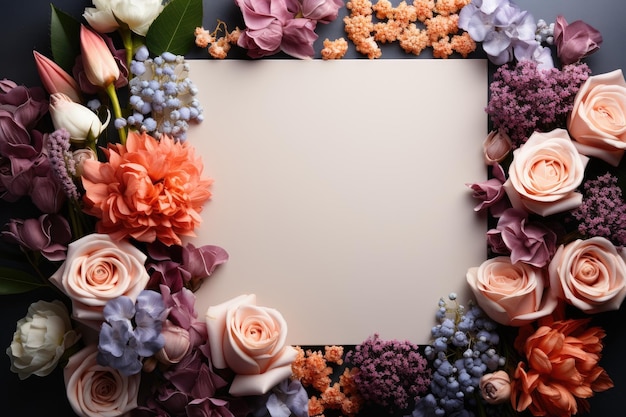 Une maquette d'un papier de carte de vœux avec un beau bouquet de fleurs