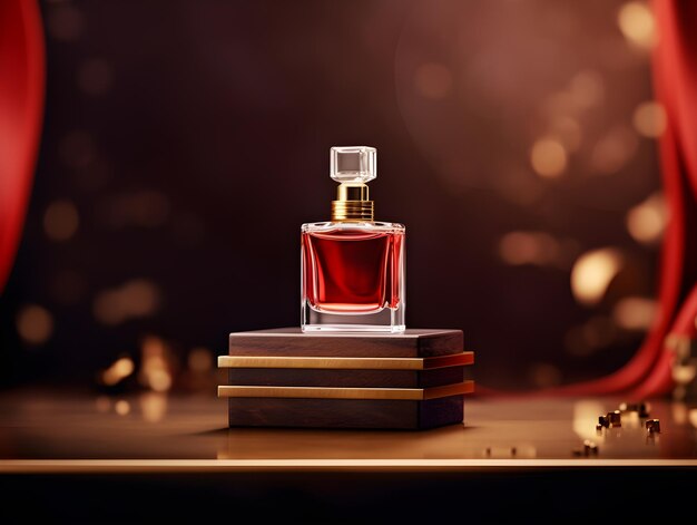 Photo une maquette de parfum de luxe en bouteille rouge