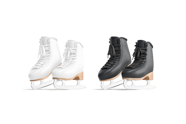 Maquette de patins à glace noir et blanc. Maquette de lacets de sports d'hiver. Équipement de patinage pour la saison.