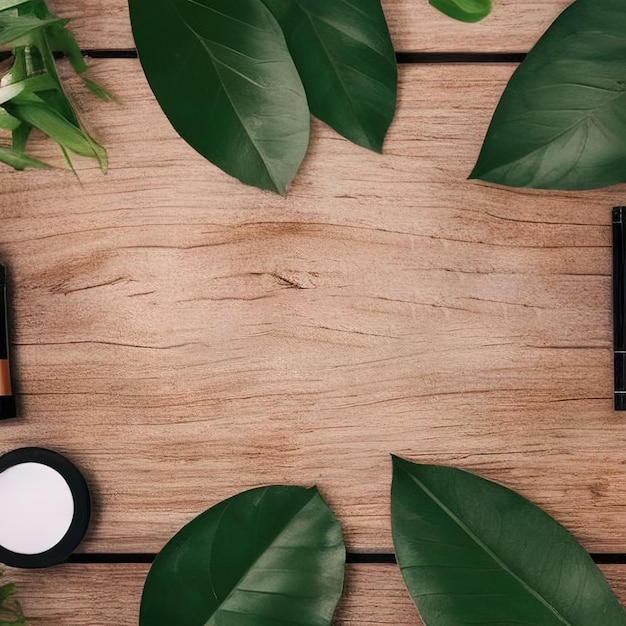 Maquette en plastique d'emballage cosmétique biologique naturel avec des feuilles vertes