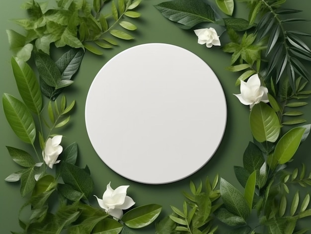 Photo maquette de podium circulaire blanc pour la présentation de produits cosmétiques biologiques naturels avec un style tendance