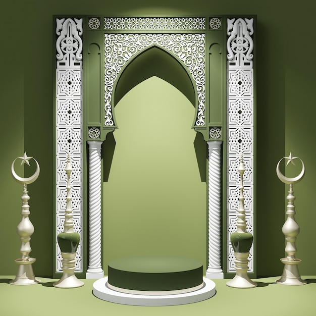 Maquette de podium vert Design oriental ou arabe