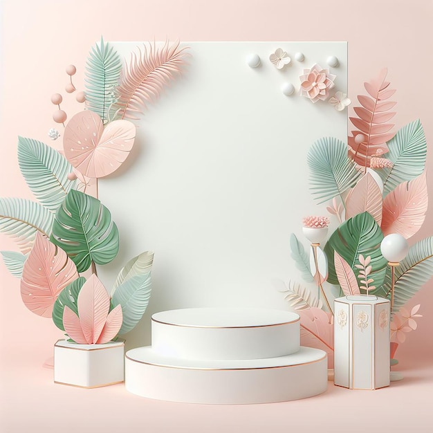 Une maquette de présentation de produit décorée de jolies feuilles tropicales.