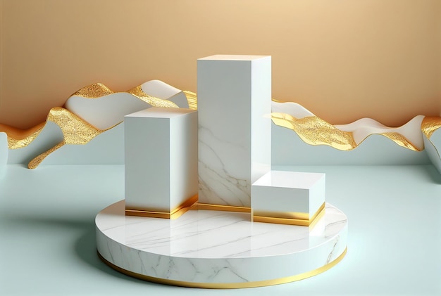 Maquette de produit en marbre blanc Plate-forme en pierre Présentoir de podium Étape de présentation Illustration IA générative