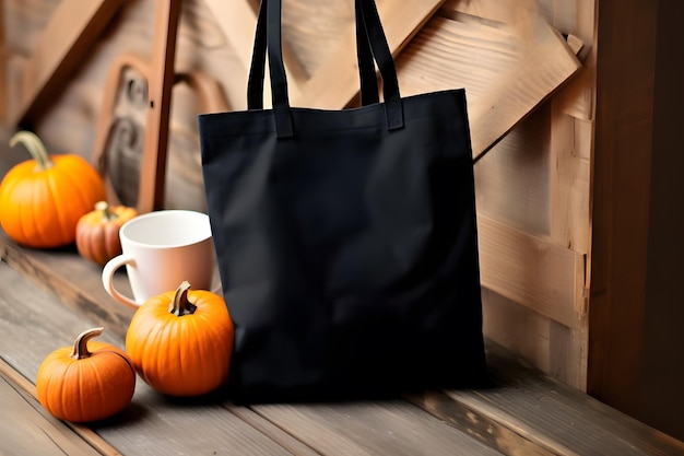 Maquette de produit Tote Bag automne automne noir Tote Bag Mockup généré par l'IA