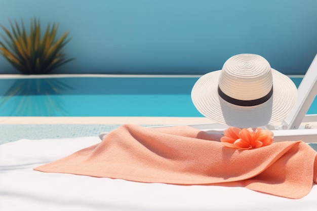 Une maquette de relaxation au bord de la piscine avec un chapeau de soleil