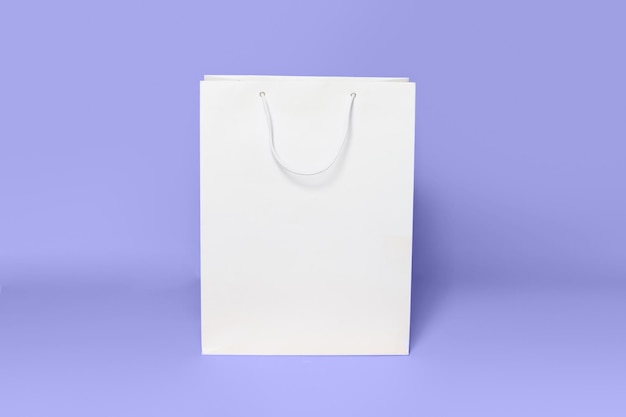 Photo maquette de sac à provisions blanc isolé sur fond lilas. couleur de l'année 2022 très péri