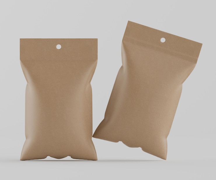 Photo une maquette de sacs de collation beige