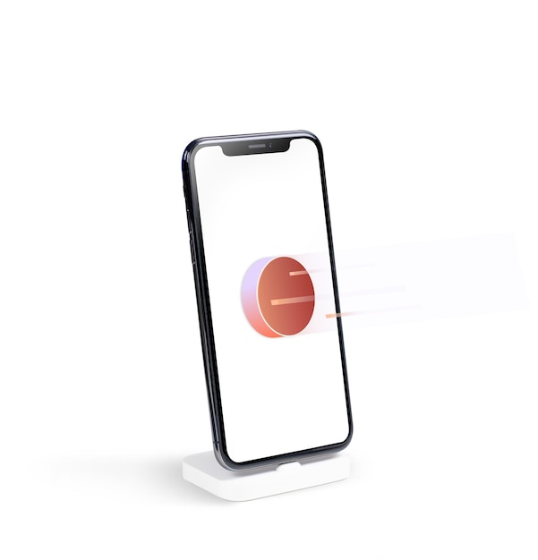 Maquette de smartphone avec bouton rouge isolé sur fond blanc