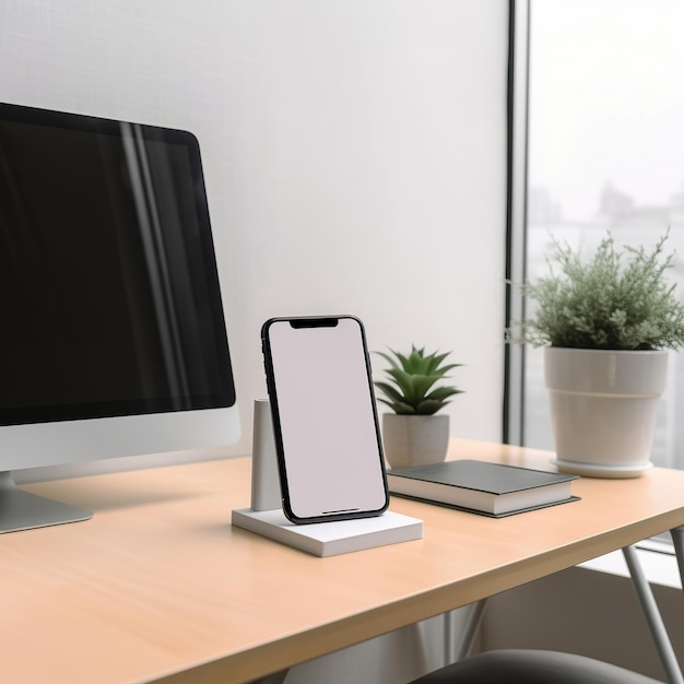 Maquette de smartphone Sur un bureau avec écran blanc