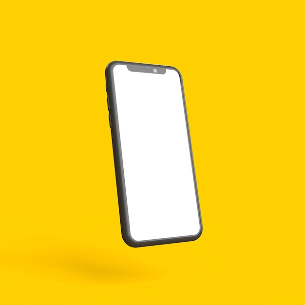 Maquette de smartphone avec écran blanc vierge sur fond jaune Concept minimal rendu 3D