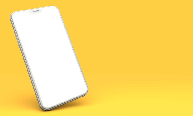 Maquette de smartphone avec écran blanc vierge sur fond jaune rendu 3D