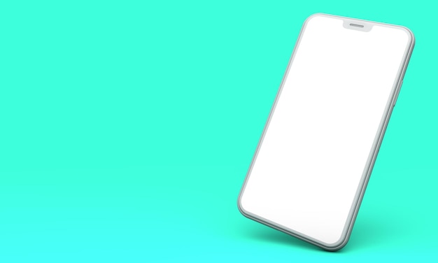 Maquette de smartphone avec écran blanc vierge sur fond vert rendu 3D