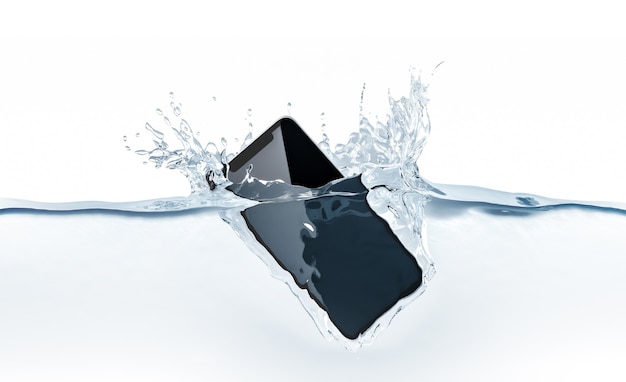 Maquette de smartphone noir tomber dans l'eau