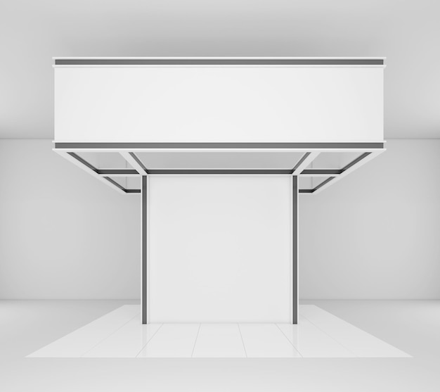 Maquette de stand vide avec mur blanc et sol blanc. rendu 3D