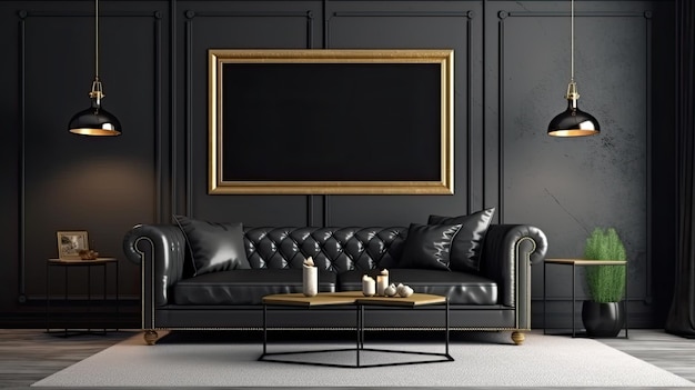 Maquette de studio de vie intérieur style classique noir ai générative