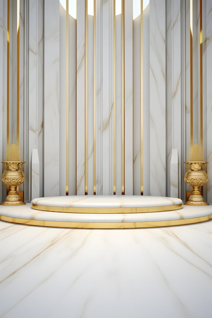maquette de support en marbre rectangulaire avec fond rayé doré