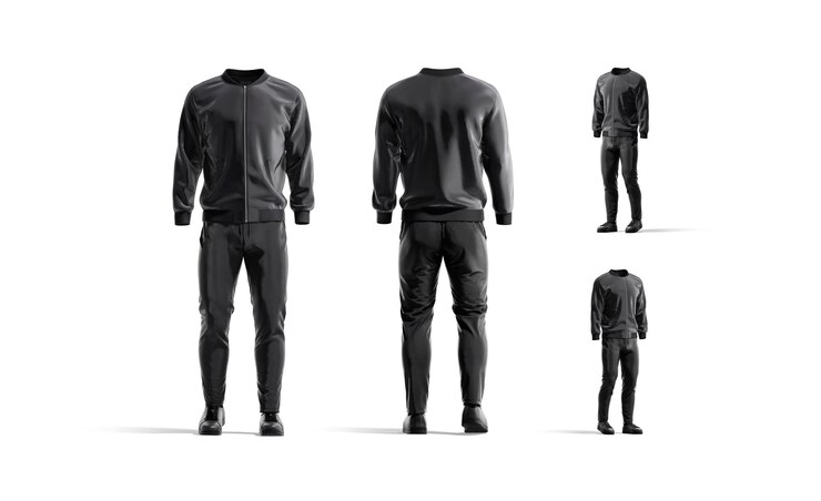 Photo maquette de survêtement sportif noir vierge avec différentes vues
