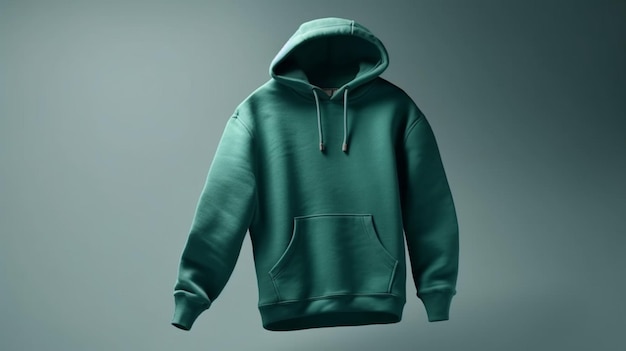 Une maquette de sweat à capuche 3D uni de couleur verte sans motif sur fond blanc