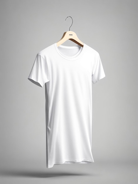Maquette de T-shirt blanc en blanc sur un cintre en bois vue latérale avant et arrière Rendering 3D