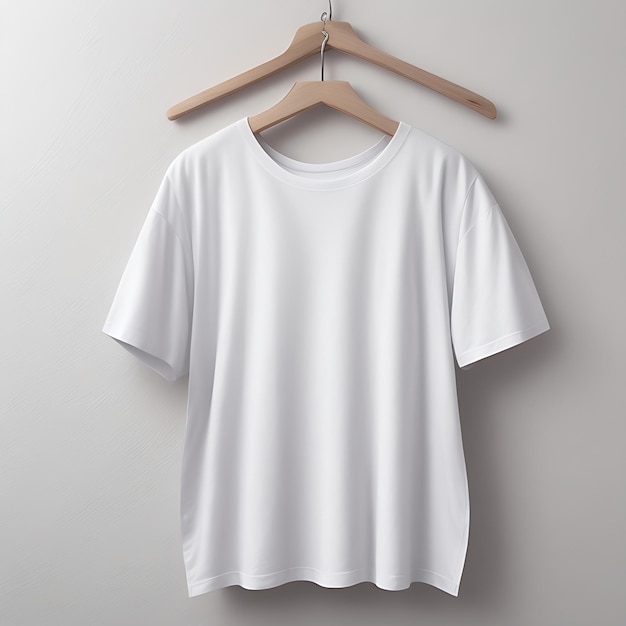 Maquette de t-shirt blanc sur un cintre en bois