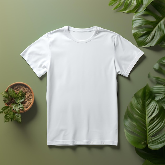 Maquette de t-shirt blanc dans une scène naturelle